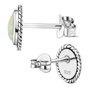 Oval Synthetic Sun & Ice Opal Silver Stud Earrings, e336
